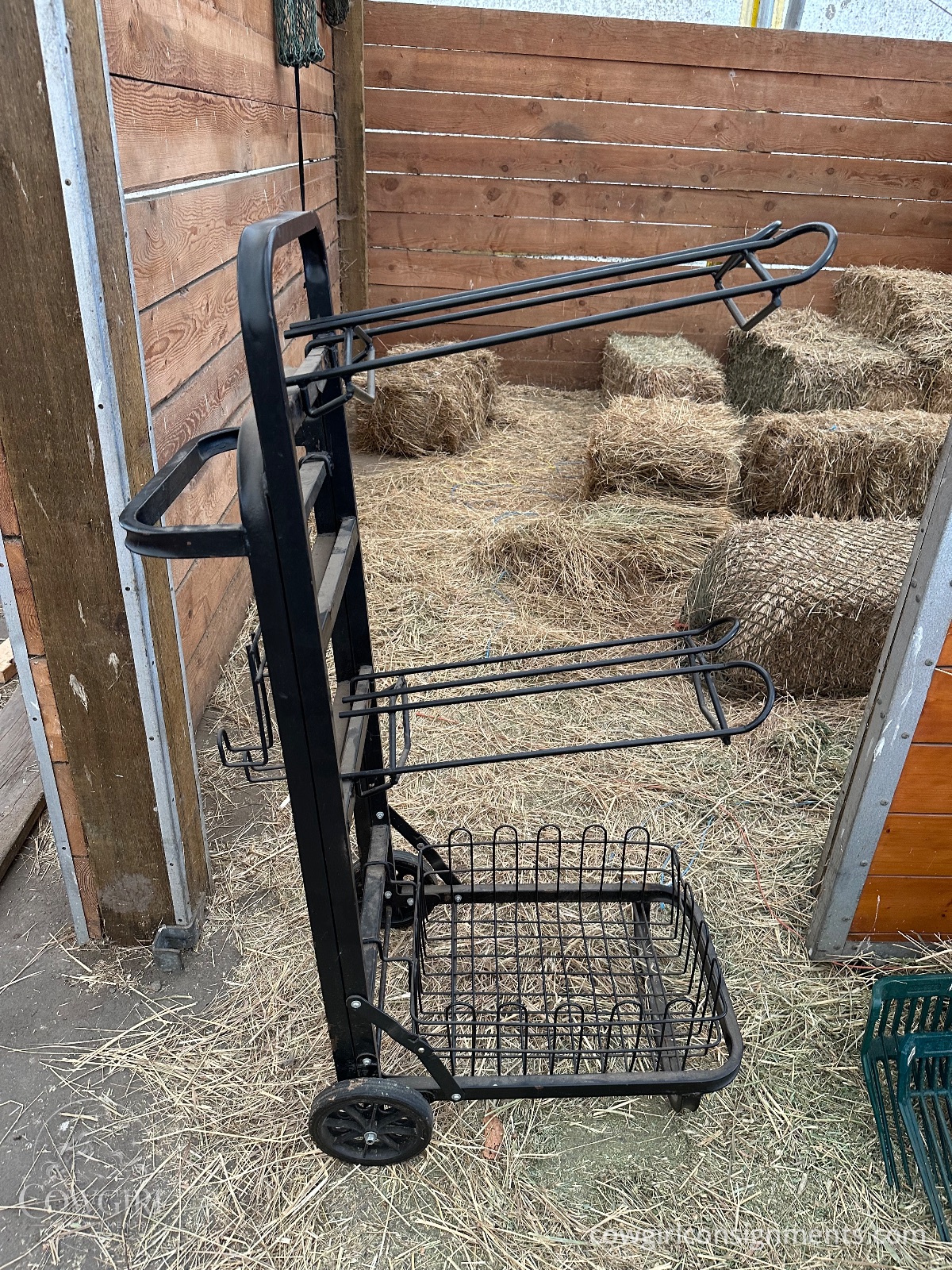 Rolling Two-Saddle Tack Cart With Bridle Hooks And Basket, photo 3