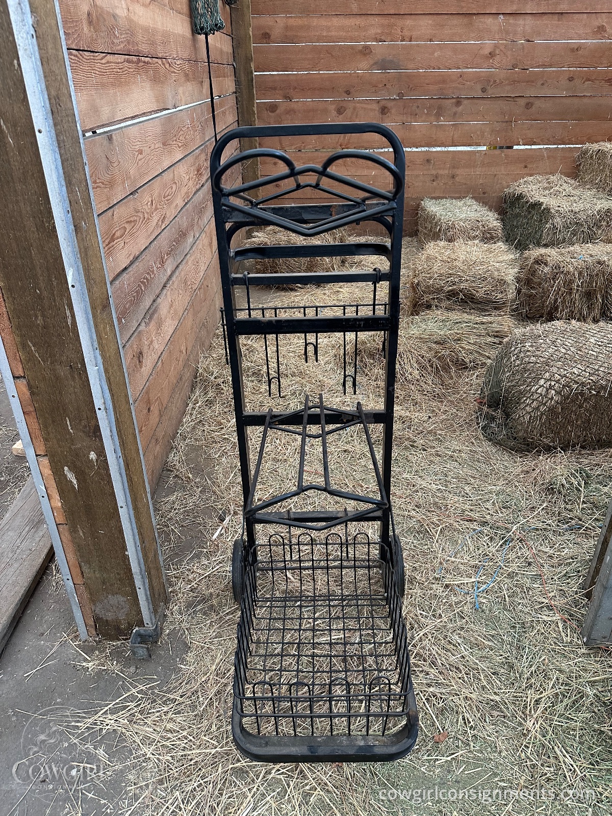 Rolling Two-Saddle Tack Cart With Bridle Hooks And Basket, photo 4