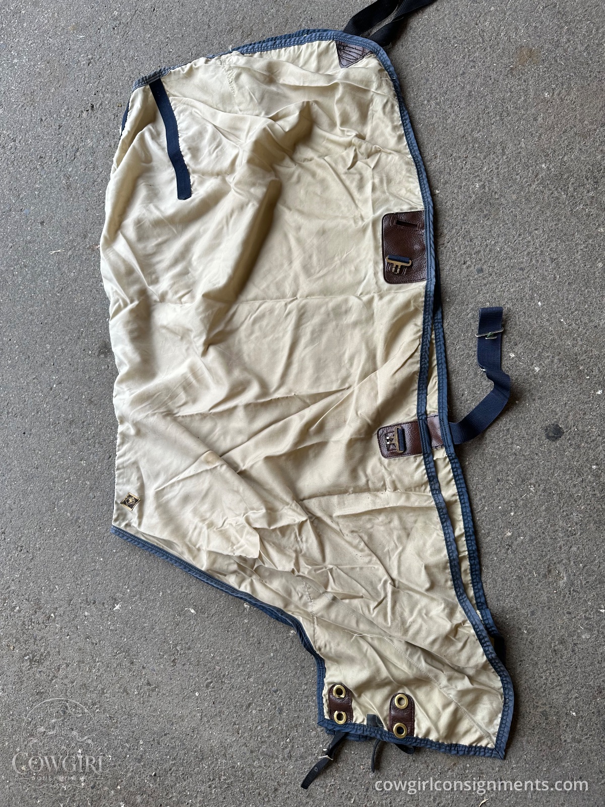 Tan Stable Blanket With Navy Trim 80”